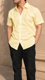 Half Sleeve Men's 100% Belgium Linen Buttery Yellow Shirt | Summer Special