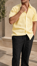 Half Sleeve Men's 100% Belgium Linen Buttery Yellow Shirt | Summer Special