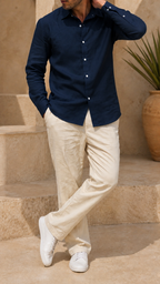 60 LEA | 100% Belgium Linen Fabric - Navy Blue