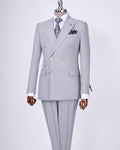 French Cuff Men's Ash Grey Stripe Double Breasted 2-Piece Suit (Limited Edition)