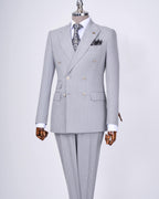 French Cuff Men's Ash Grey Stripe Double Breasted 2-Piece Suit (Limited Edition)