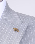 French Cuff Men's Ash Grey Stripe Double Breasted 2-Piece Suit (Limited Edition)