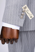 French Cuff Men's Ash Grey Stripe Double Breasted 2-Piece Suit (Limited Edition)