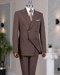 French Cuff Men's Brown Double Breasted 2-Piece Suit