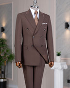 French Cuff Men's Brown Double Breasted 2-Piece Suit