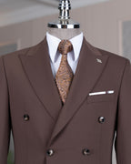 French Cuff Men's Brown Double Breasted 2-Piece Suit