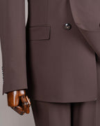 French Cuff Men's Brown Double Breasted 2-Piece Suit