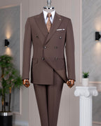 French Cuff Men's Brown Double Breasted 2-Piece Suit