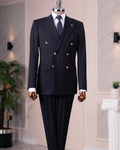 French Cuff Men's Navy Double Breasted 2-Piece Suit