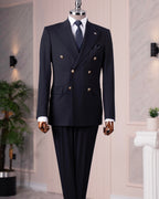 French Cuff Men's Navy Double Breasted 2-Piece Suit