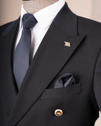 French Cuff Men's Navy Double Breasted 2-Piece Suit