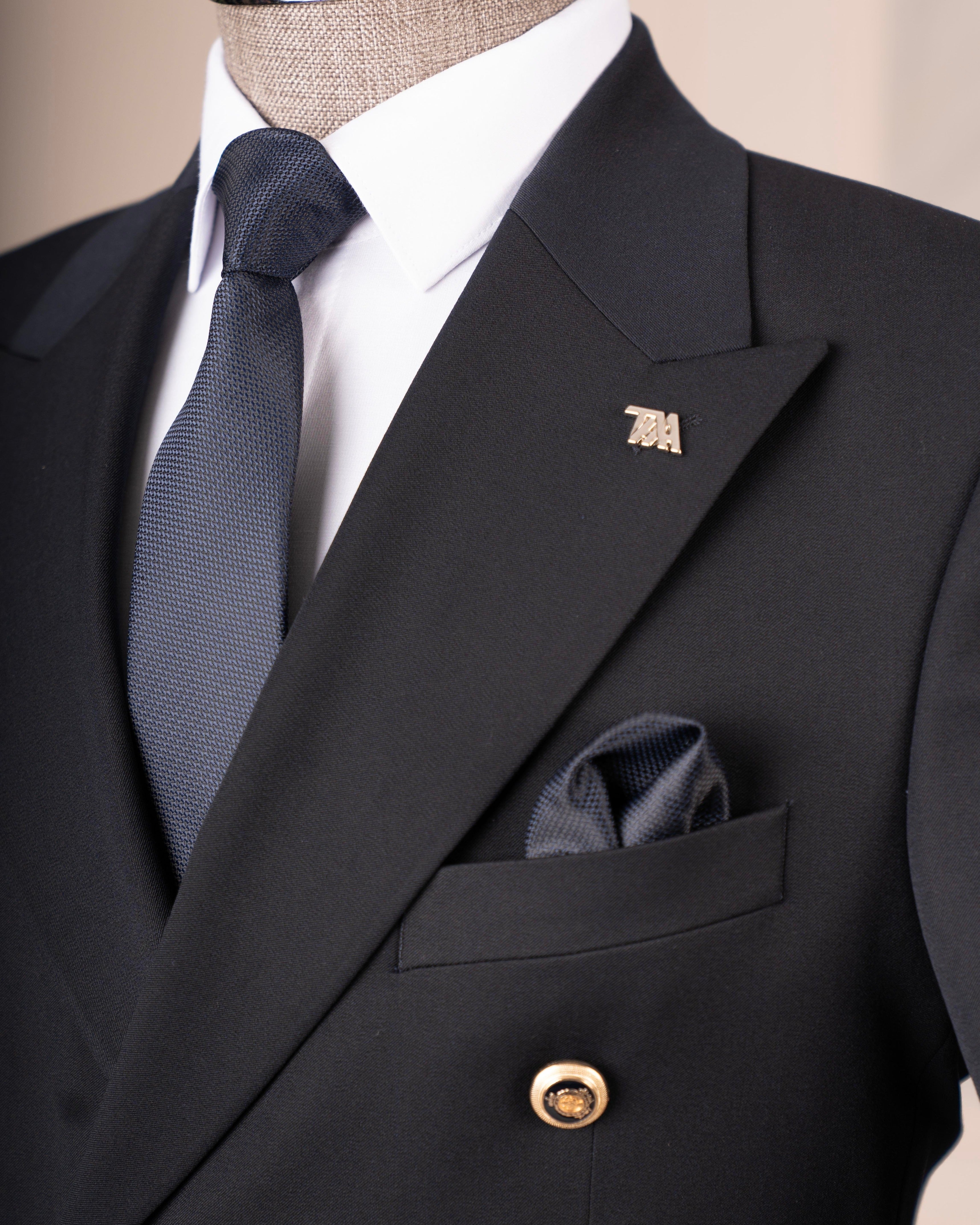 French Cuff Men's Navy Double Breasted 2-Piece Suit