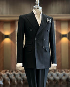 French Cuff Men's Navy Stripe Double Breasted 2-Piece Suit