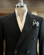 French Cuff Men's Navy Stripe Double Breasted 2-Piece Suit