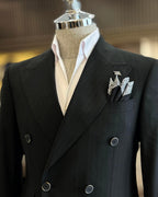 French Cuff Men's Navy Stripe Double Breasted 2-Piece Suit