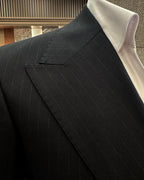 French Cuff Men's Navy Stripe Double Breasted 2-Piece Suit