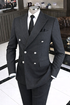 French Cuff Men's Elephant Grey Double Breasted 2-Piece Suit