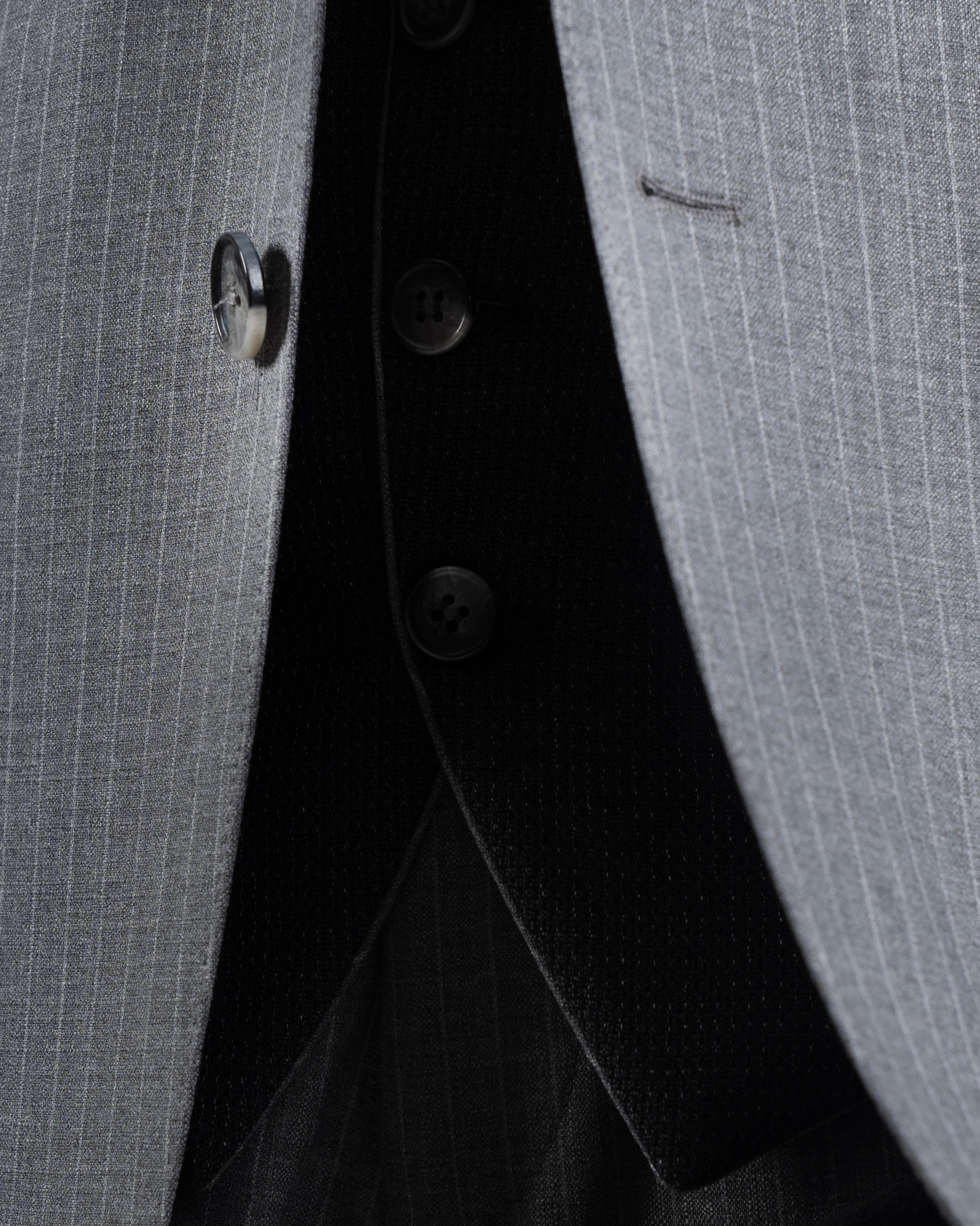 French Cuff Men's Grey Striped Double Buttoned 3-Piece Suit