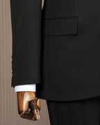 French Cuff Men's Black Double Buttoned 3-Piece Suit