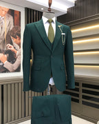 French Cuff Men's Bottle Green Single Buttoned 3-Piece Limited Edition Suit