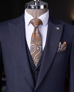 French Cuff Men's Carbon Blue Single Buttoned 3-Piece Suit