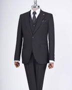 French Cuff Men's Stone Grey Single Buttoned 3-Piece Suit