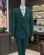 French Cuff Men's Bottle Green Double Breasted 2-Piece Suit (Limited Edition)