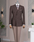 French Cuff Men's Brown Striped Double Breasted Blazer