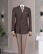 French Cuff Men's Brown Striped Double Breasted Blazer