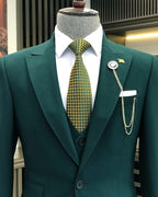 French Cuff Men's Bottle Green Single Buttoned 3-Piece Limited Edition Suit