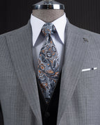 French Cuff Men's Grey Striped Double Buttoned 3-Piece Suit