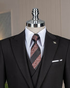 French Cuff Men's Black Single Buttoned 3-Piece Suit