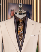 French Cuff Men's Beige Single Buttoned 3-Piece Suit