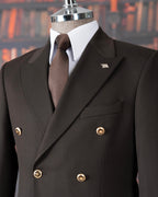 French Cuff Men's Black Double Breasted 2-Piece Suit