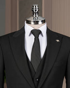 French Cuff Men's Black Double Buttoned 3-Piece Suit