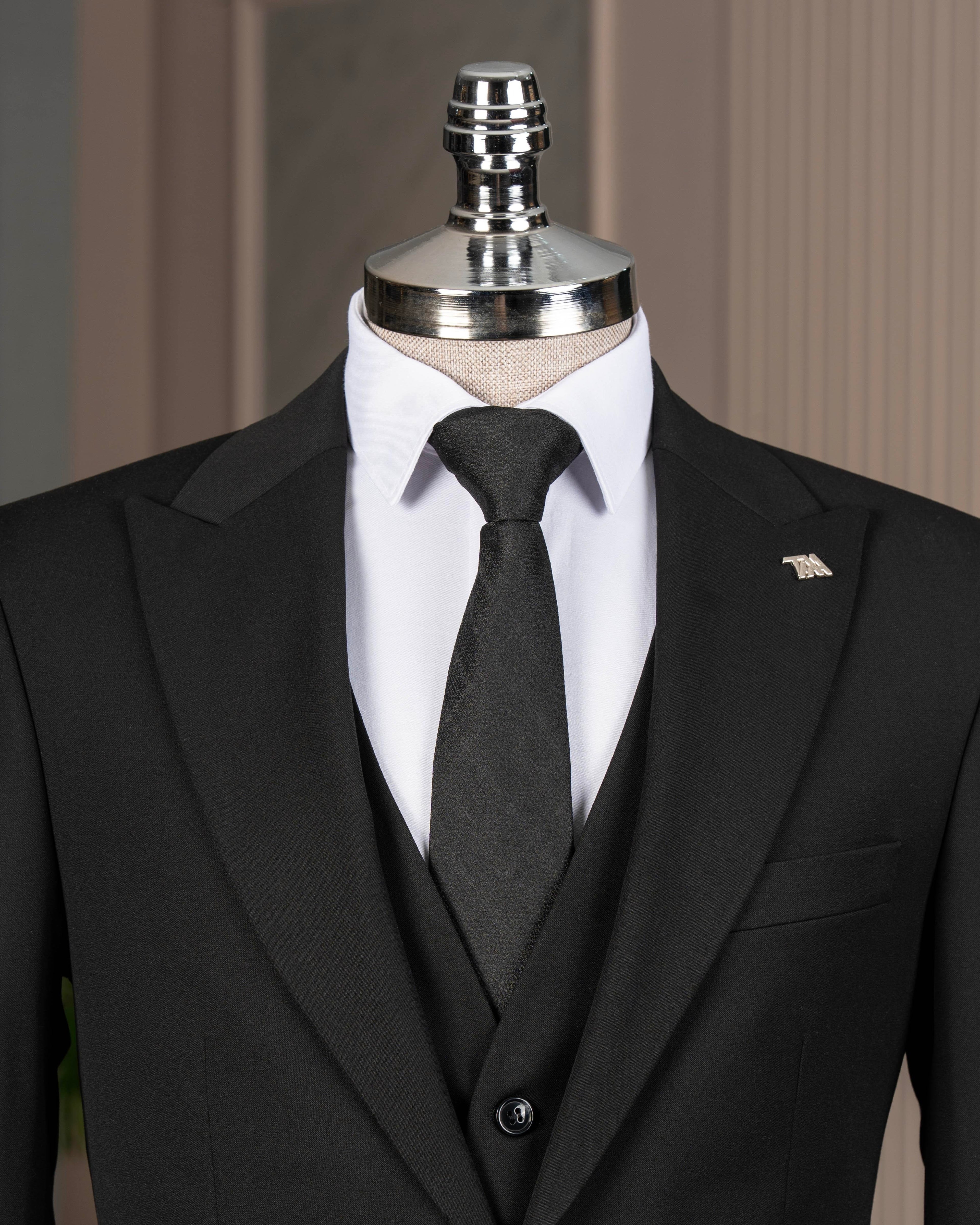 French Cuff Men's Black Double Buttoned 3-Piece Suit