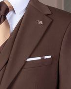 French Cuff Men's Brown Double Buttoned 3-Piece Suit
