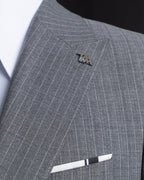 French Cuff Men's Grey Striped Double Buttoned 3-Piece Suit