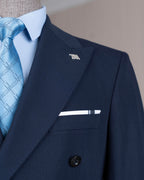 French Cuff Men's Blue Double Breasted 2-Piece Suit
