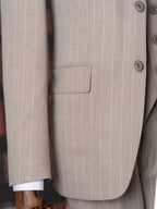 French Cuff Men's Beige Stripe Double Buttoned 3-Piece Suit