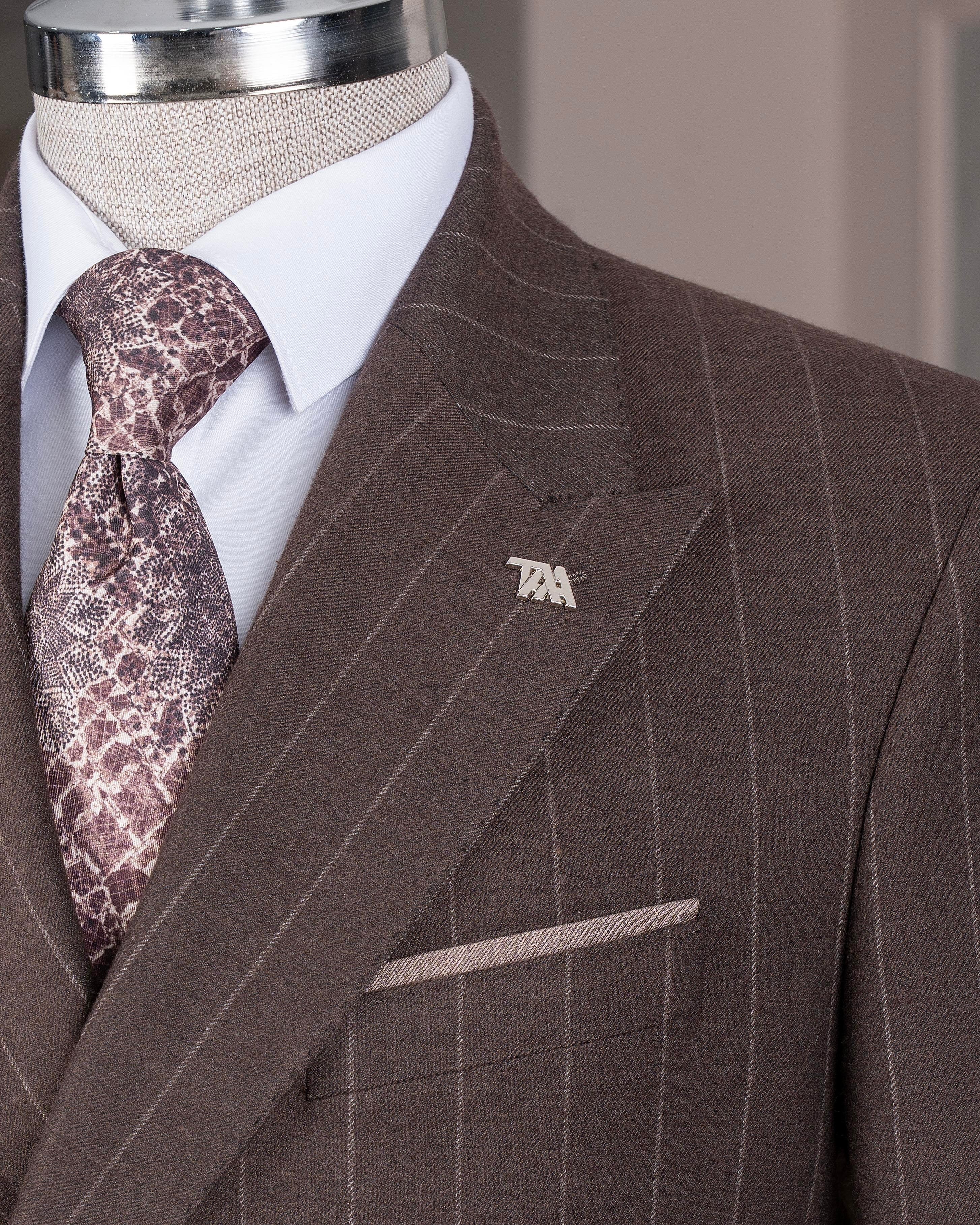 French Cuff Men's Brown Striped Double Breasted Blazer