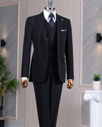 French Cuff Men's Navy Blue Double Buttoned 3-Piece Suit