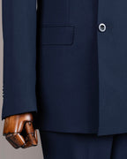 French Cuff Men's Blue Double Breasted 2-Piece Suit