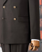 French Cuff Men's Black Double Breasted 2-Piece Suit
