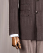 French Cuff Men's Brown Striped Double Breasted Blazer