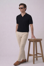 Black Textured Full Sleeves Knit Polo T-Shirt
